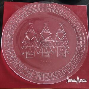 Neiman Marcus Clear Glass Holiday Plate NIB